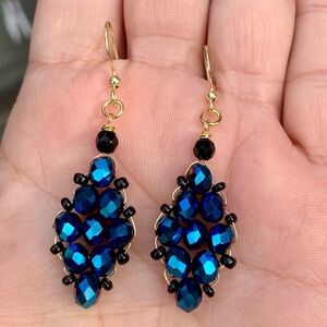 ⭐️2/$10 Blue Iridescent Crystal Beaded Geometric Handcrafted Gold Earrings